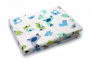 Pielucha Pieluszka Bambusowa 75x75 Ptaszki Niebiesko-Zielone