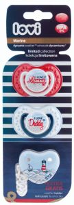 Lovi Dynamiczny smoczek uspokajający Mummy&Daddy 6-18 m, 2szt + Łańcuszek Gratis