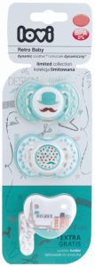 Lovi Dynamiczny smoczek uspokajający Retro 6-18 m - Miętowy - 2szt + Łańcuszek Retro