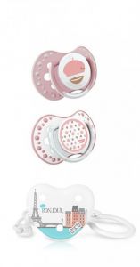 Lovi Dynamiczny smoczek uspokajający Retro 0-3 m - Różowy - 2szt + Łańcuszek Retro
